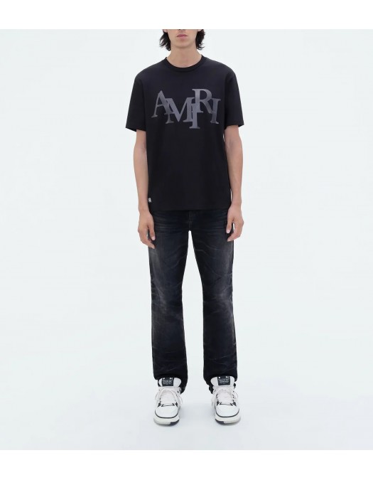 TRICOU AMIRI, Staggered Logo Tee, Black - PS24MJL015BLACK