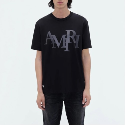 TRICOU AMIRI, Staggered Logo Tee, Black TRICOU AMIRI, Staggered Logo Tee, Black