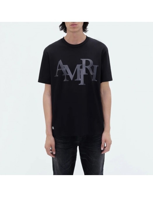 TRICOU AMIRI, Staggered Logo Tee, Black - PS24MJL015BLACK