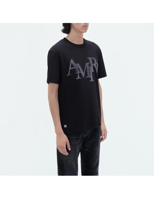 TRICOU AMIRI, Staggered Logo Tee, Black - PS24MJL015BLACK