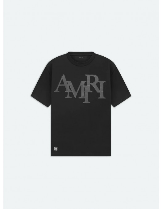 TRICOU AMIRI, Staggered Logo Tee, Black - PS24MJL015BLACK