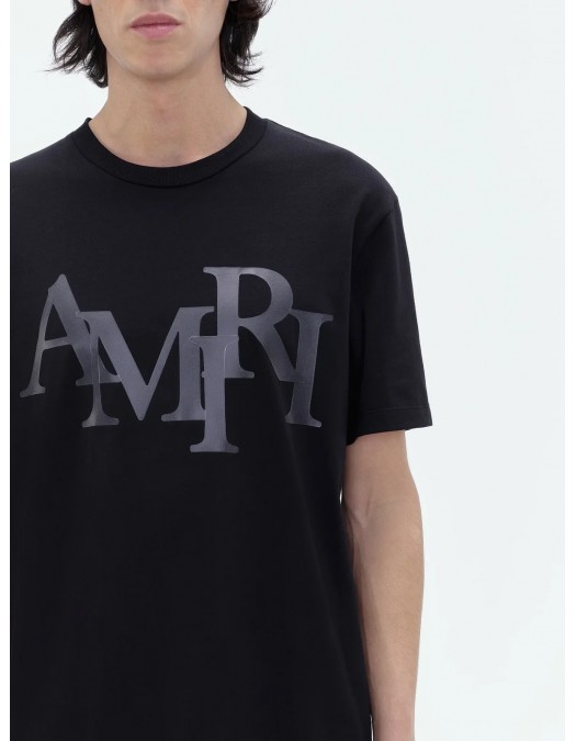 TRICOU AMIRI, Staggered Logo Tee, Black - PS24MJL015BLACK