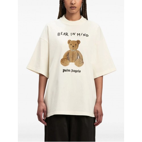 Tricou PALM ANGELS,  Embroidered Bear Motif, White Tricou PALM ANGELS,  Embroidered Bear Motif, White