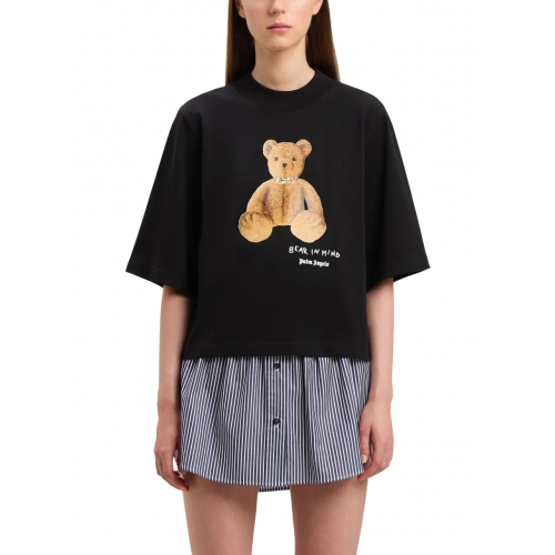 Tricou PALM ANGELS, Bear In Mind, Logo Print, Short, Women, Black Tricou PALM ANGELS, Bear In Mind, Logo Print, Short, Women, Black