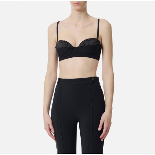 Sutien ELISABETTA FRANCHI, Bra in lightweight crêpe and satin fabric, Negru