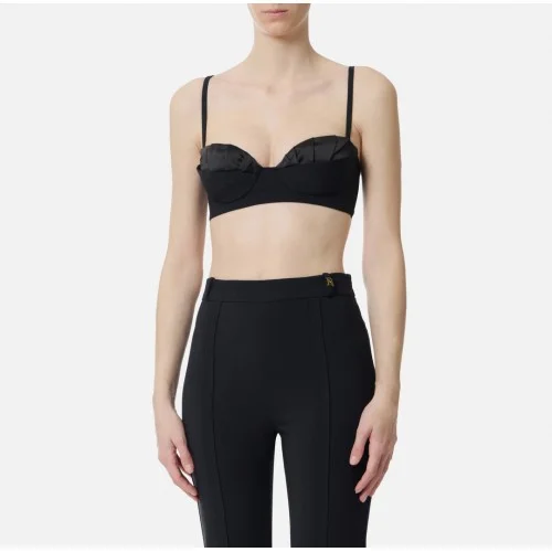 Sutien ELISABETTA FRANCHI, Bra in lightweight crêpe and satin fabric, Negru