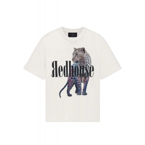 Tricou Redhouse, Tiger Print, Logo Insert, White, Regular Fit