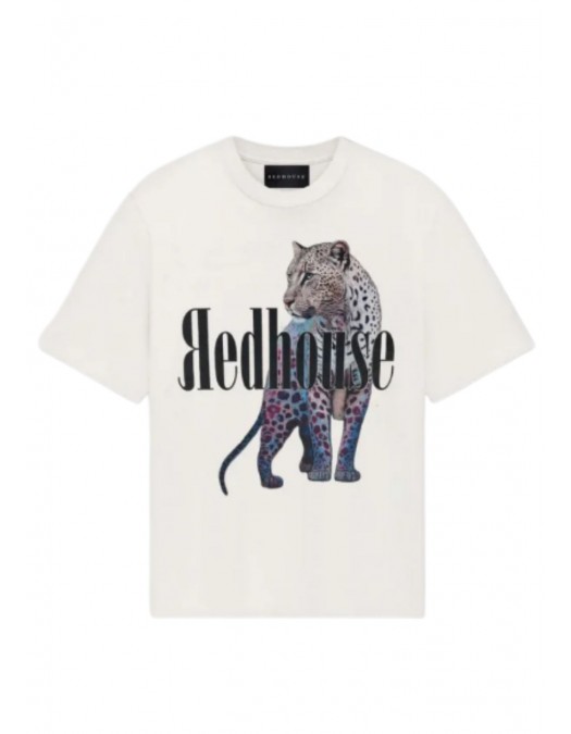 Tricou Redhouse, Tiger Print, Logo Insert, White - RHTS203 Tricou Redhouse, Tiger Print, Logo Insert, White - RHTS203