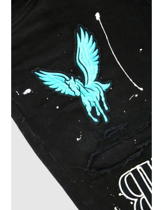 Jeans REDHOUSE, Embroidered Distressed Black Skinny, Insertie Pegas - RHWZ010 Jeans REDHOUSE, Embroidered Distressed Black Skinny, Insertie Pegas - RHWZ010
