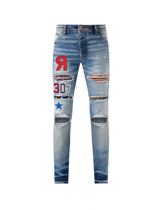 Jeans REDHOUSE, Print Patch, Blue - RHWZ46 Jeans REDHOUSE, Print Patch, Blue - RHWZ46