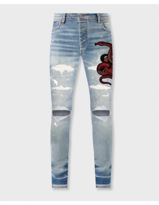 Jeans REDHOUSE, Snake Embroidery, LIGHT BLUE - RHWZ64