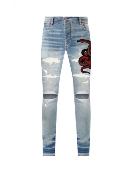 Jeans REDHOUSE, Snake Embroidery, LIGHT BLUE - RHWZ64