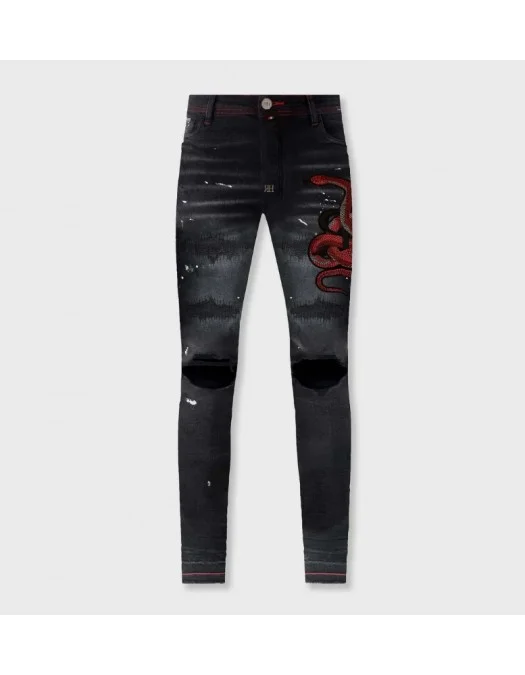 Jeans REDHOUSE, Snake Embroidery, Black - RHWZ65