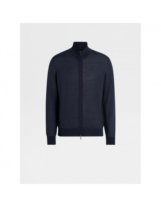 Pulover Zegna, Wool, Zip Detail, Navy Blue - RUEM00A8157B09