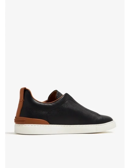 Sneakers Zegna, Triple Stitch, Low Top, Brown Details, Black - S4667ZLHCVOSNE Sneakers Zegna, Triple Stitch, Low Top, Brown Details, Black - S4667ZLHCVOSNE