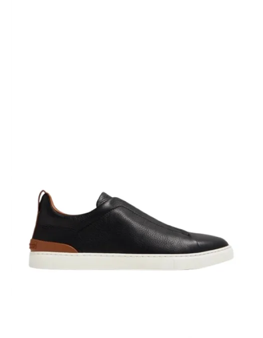 Sneakers Zegna, Triple Stitch, Low Top, Brown Details, Black - S4667ZLHCVOSNE Sneakers Zegna, Triple Stitch, Low Top, Brown Details, Black - S4667ZLHCVOSNE