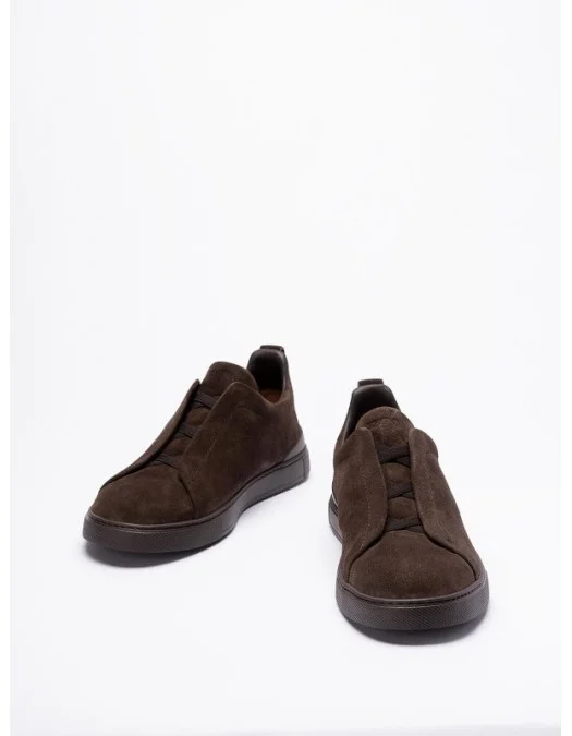 Sneakers Zegna, Low Top, Triple Stitch, Full Dark Brown
