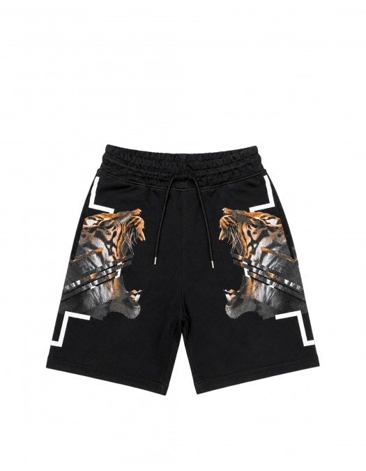 Pantaloni scurti MARCELO BURLON, tiger print bermuda, Negru - S6CMMABE053110