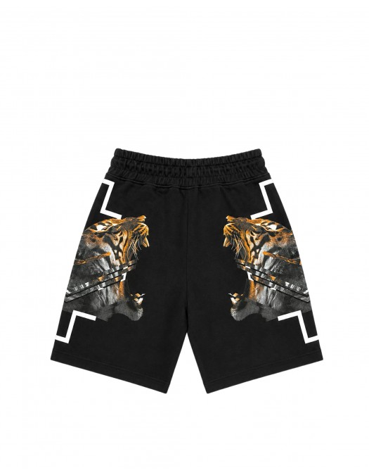 Pantaloni scurti MARCELO BURLON, tiger print bermuda, Negru - S6CMMABE053110