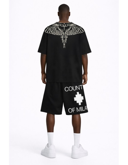 Pantaloni Scurti Marcelo Burlon, White logo Insert, Negru - S6CMMABE097110