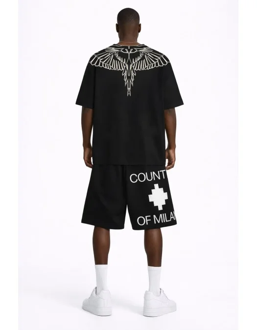 Pantaloni Scurti Marcelo Burlon, White logo Insert, Negru - S6CMMABE097110