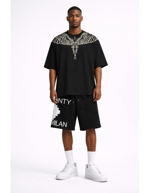 Pantaloni Scurti Marcelo Burlon, White logo Insert, Negru - S6CMMABE097110