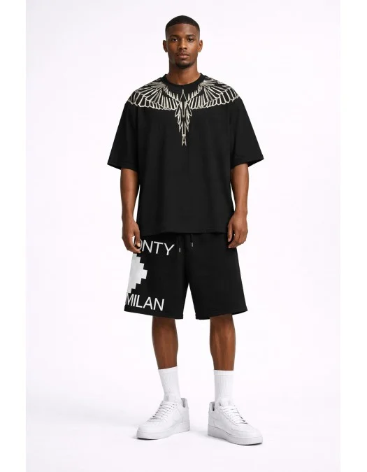 Pantaloni Scurti Marcelo Burlon, White logo Insert, Negru - S6CMMABE097110