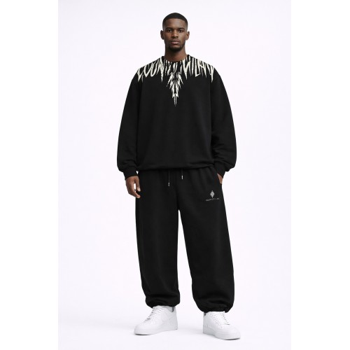 Pantaloni MARCELO BURLON, White logo Insert on Front, Negru