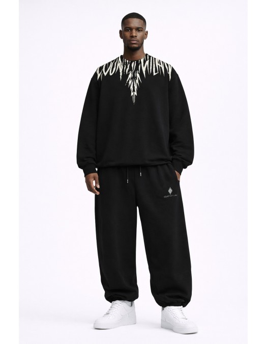 Pantaloni MARCELO BURLON, White logo Insert on Front, Negru - S6CMMAFP091110