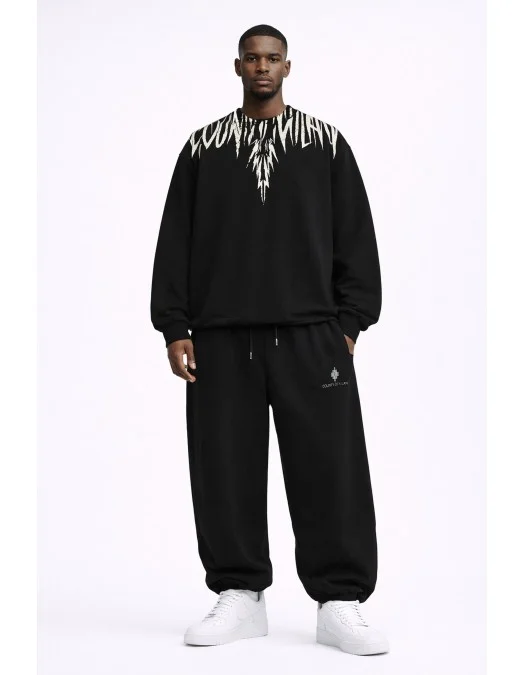 Pantaloni MARCELO BURLON, White logo Insert on Front, Negru - S6CMMAFP091110