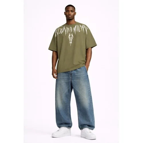 Tricou MARCELO BURLON, "Graffiti-effect" County Of Milan, Military Green