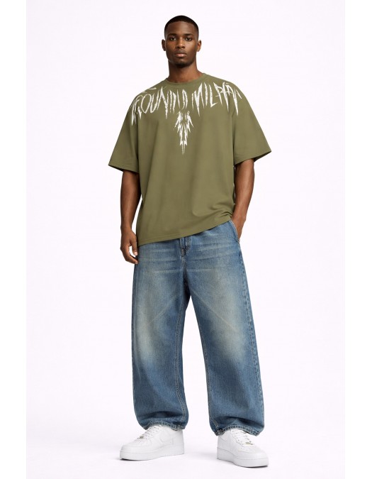 Tricou MARCELO BURLON, "Graffiti-effect" County Of Milan, Military Green - S6CMMATH003082