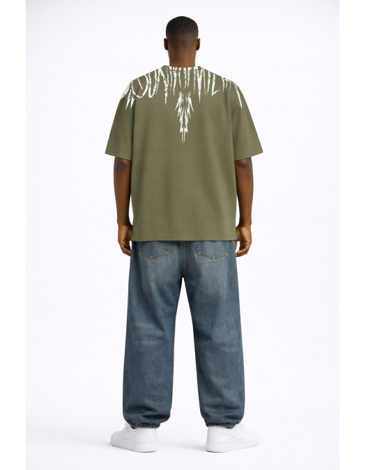 Tricou MARCELO BURLON, "Graffiti-effect" County Of Milan, Military Green - S6CMMATH003082