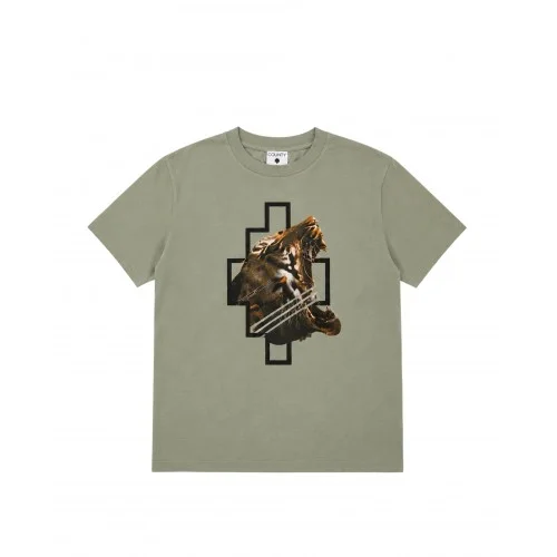 Tricou MARCELO BURLON, tiger logo print t-shirt, Kaki