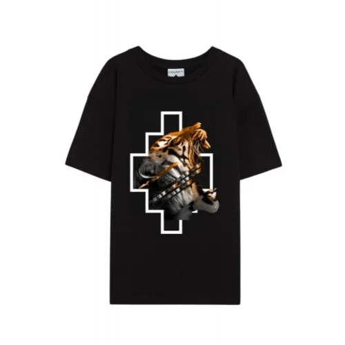 Tricou MARCELO BURLON, Logo and TIger Print, Negru