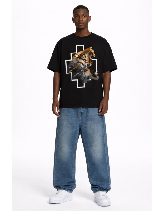 Tricou MARCELO BURLON, Logo and TIger Print, Negru - S6CMMATH050110