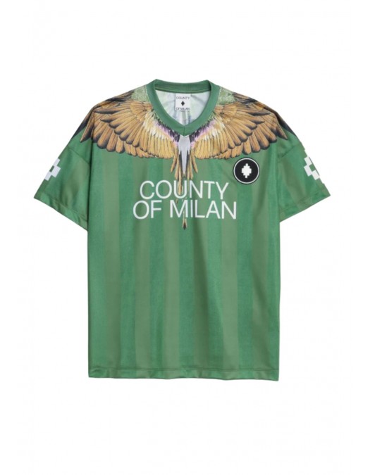 Tricou MARCELO BURLON,Soccer-inspired triacetate technical fabric T-shirt,Green - S6CMMATH086082