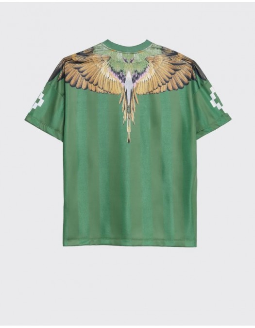 Tricou MARCELO BURLON,Soccer-inspired triacetate technical fabric T-shirt,Green - S6CMMATH086082