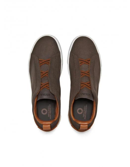 Sneakers Zegna, Low Top, Triple Stitch,  Wool, Dark Brown - S7006ZLHUTESCF