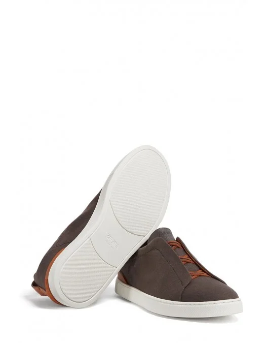 Sneakers Zegna, Low Top, Triple Stitch,  Wool, Dark Brown - S7006ZLHUTESCF