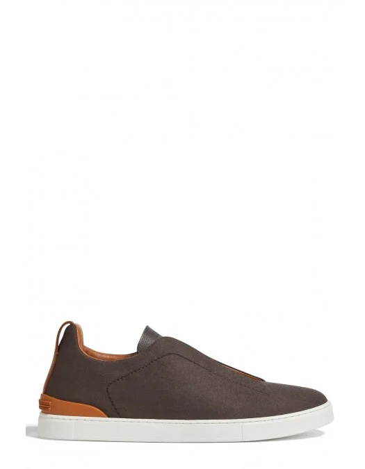 Sneakers Zegna, Low Top, Triple Stitch,  Wool, Dark Brown - S7006ZLHUTESCF
