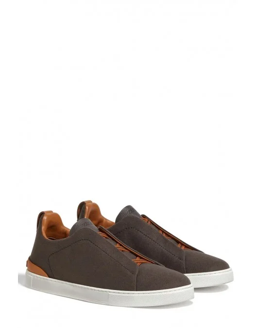 Sneakers Zegna, Low Top, Triple Stitch,  Wool, Dark Brown - S7006ZLHUTESCF