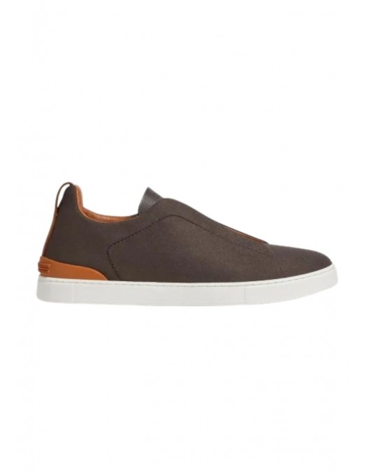 Sneakers Zegna, Low Top, Triple Stitch,  Wool, Dark Brown - S7006ZLHUTESCF