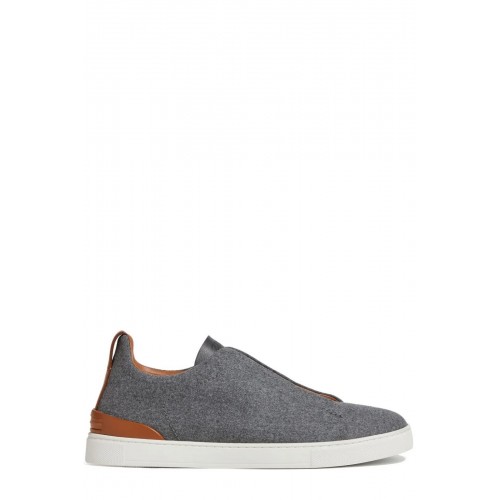 Sneakers Zegna, Low Top, Triple Stitch, Brown Details, Wool, Grey Sneakers Zegna, Low Top, Triple Stitch, Brown Details, Wool, Grey