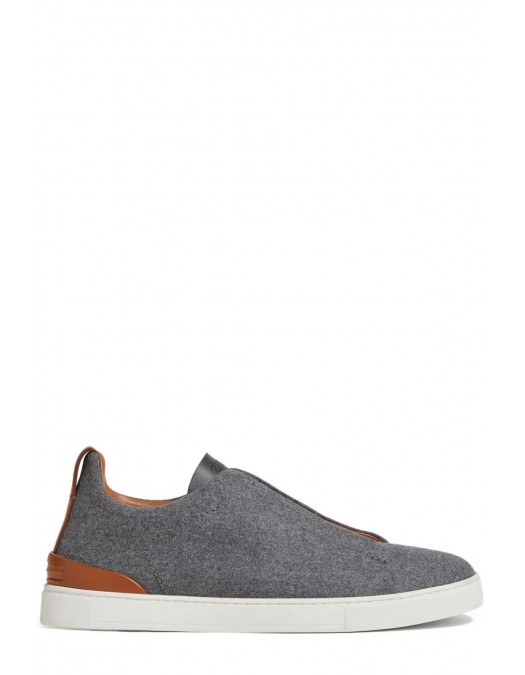 Sneakers Zegna, Low Top, Triple Stitch, Brown Details, Wool, Grey - S7006ZLHUTESGS