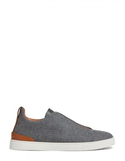 Sneakers Zegna, Low Top, Triple Stitch, Brown Details, Wool, Grey - S7006ZLHUTESGS Sneakers Zegna, Low Top, Triple Stitch, Brown Details, Wool, Grey - S7006ZLHUTESGS