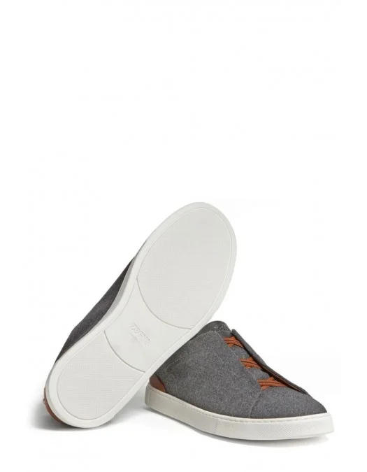 Sneakers Zegna, Low Top, Triple Stitch, Brown Details, Wool, Grey - S7006ZLHUTESGS Sneakers Zegna, Low Top, Triple Stitch, Brown Details, Wool, Grey - S7006ZLHUTESGS