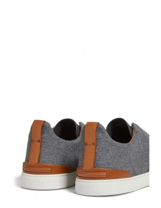 Sneakers Zegna, Low Top, Triple Stitch, Brown Details, Wool, Grey - S7006ZLHUTESGS Sneakers Zegna, Low Top, Triple Stitch, Brown Details, Wool, Grey - S7006ZLHUTESGS