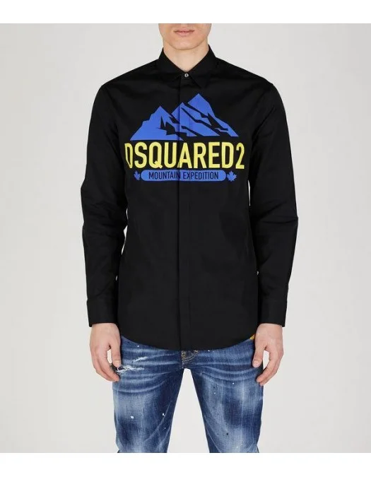 Camasa DSQUARED2, Mountain Print, Black - Camasa DSQUARED2, Mountain Print, Black -