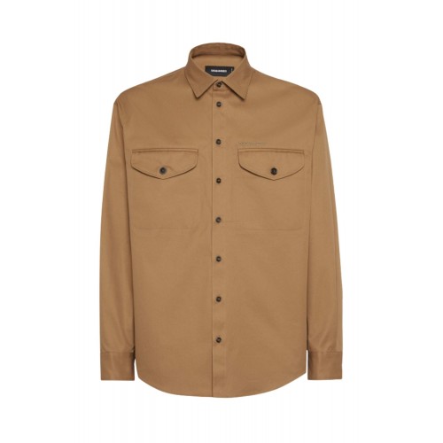 Camasa DSQUARED2, Utility Cotton Shirt, Camel Camasa DSQUARED2, Utility Cotton Shirt, Camel